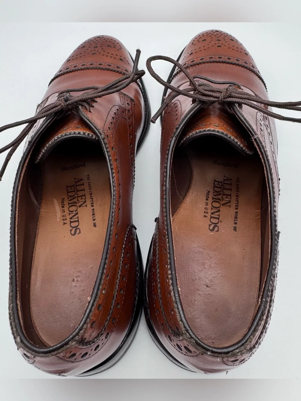 Allen Edmonds Sanford Men's 7.5 C Brown Leather Cap Toe Oxford Dress Shoes